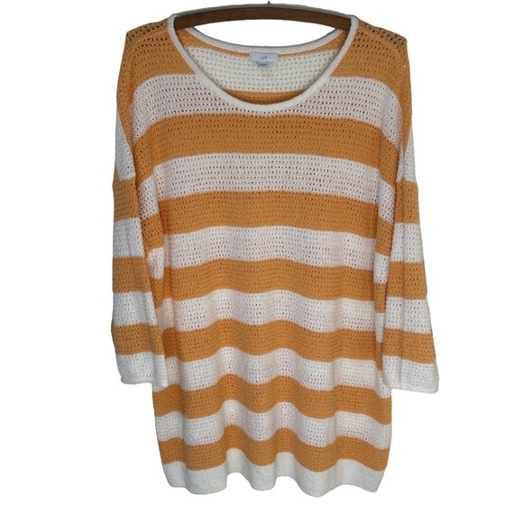J. JILL Cabana-Stripes Open-Knit Sweater Apricot Cream Size Large - Picture 5 of 16